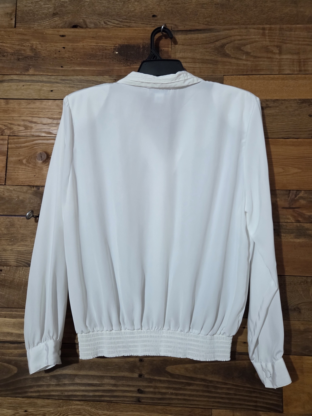 VTG Eva Laurel White Blouson Blouse Smocked Waist Button Front Long Sleeve Sz 16 - Picture 6 of 8